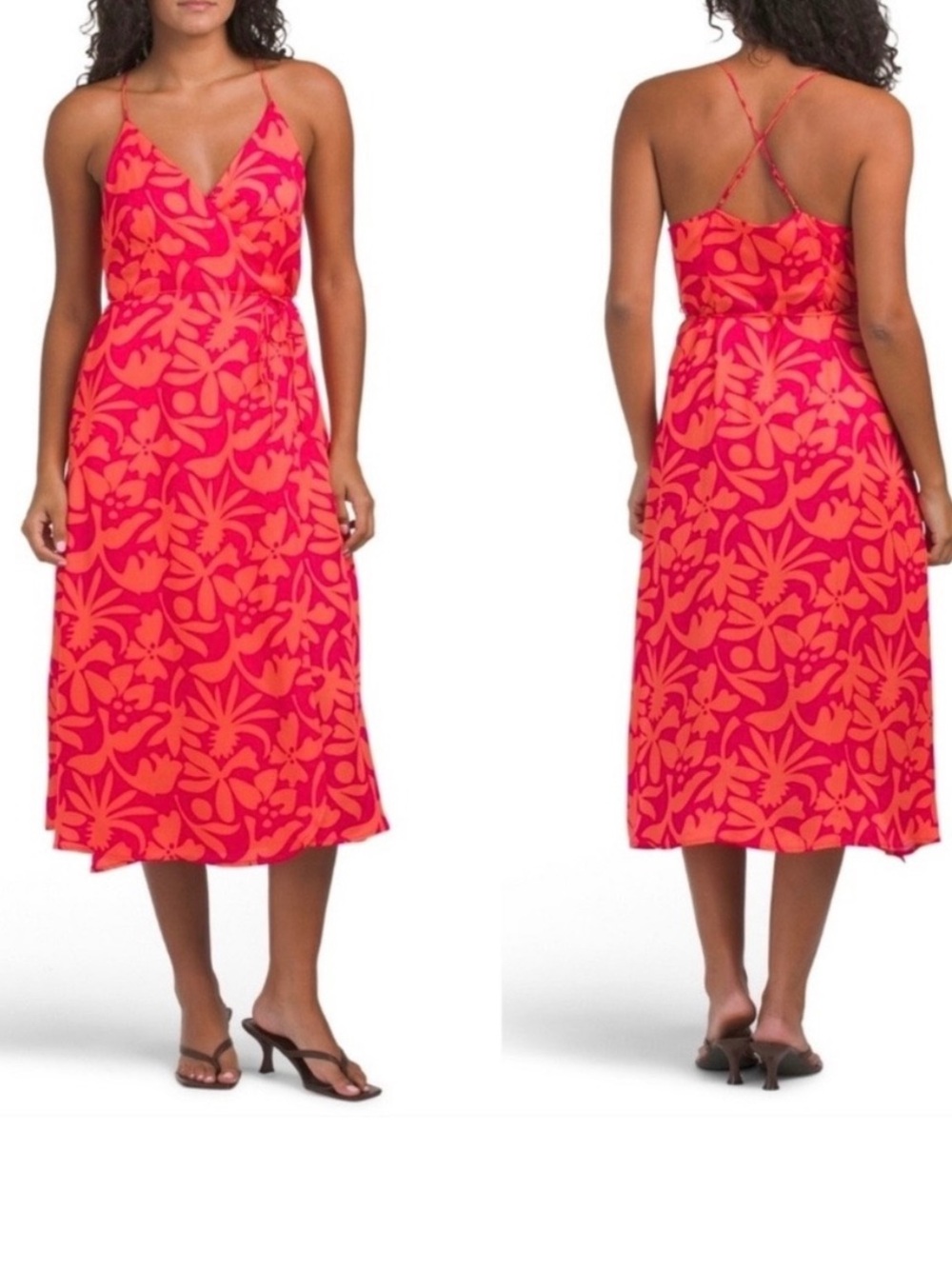 Marine Layer Archive Emma Wrap Pink and Red Midi Dress NWT